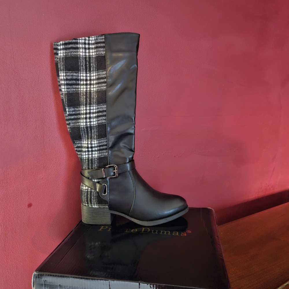 Pierre Dumas Black and White Plaid Heeled Boots
